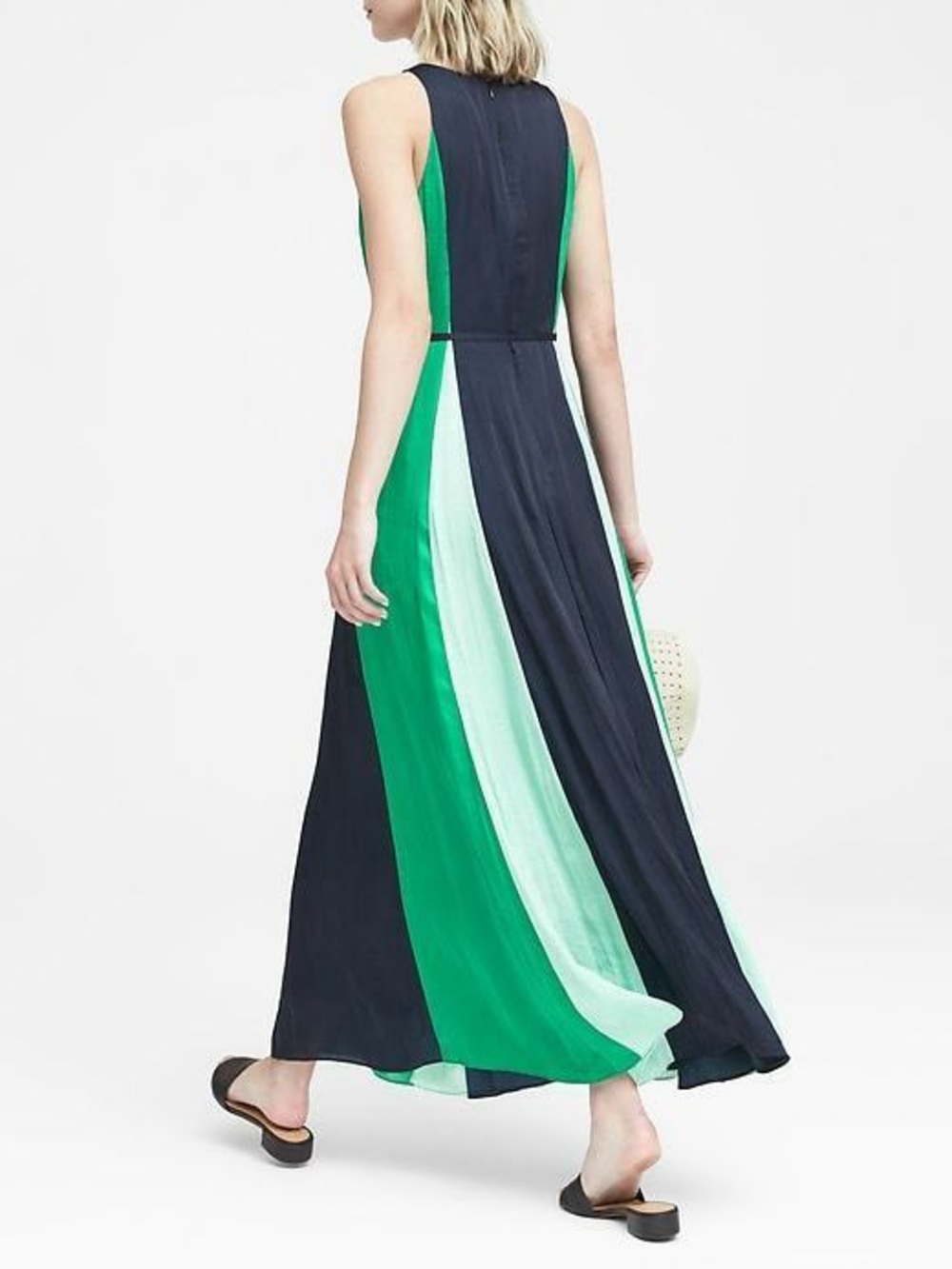 Banana Republic Maxi Satin Dress with Teal and Mint Panels - Size 4